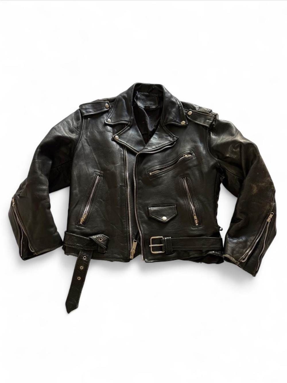 Vintage Black Leather Motorcycle Biker Jacket